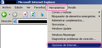 Captura acceso a Opciones de Internet